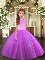 Low Price Lilac Sleeveless Tulle Backless Pageant Dress Toddler for Party and Sweet 16 and Wedding Party