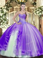 Sleeveless Beading and Ruffles Lace Up 15th Birthday Dress