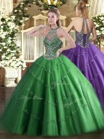 Designer Sleeveless Lace Up Floor Length Beading Ball Gown Prom Dress