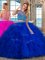 Royal Blue High-neck Lace Up Beading and Ruffles 15 Quinceanera Dress Brush Train Sleeveless