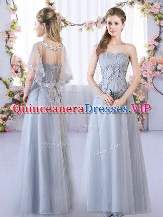 Grey Sleeveless Lace Floor Length Damas Dress