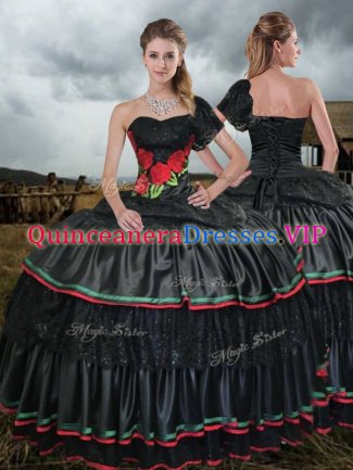 With Train Black Quinceanera Gown One Shoulder Sleeveless Sweep Train Lace Up
