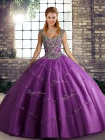 Purple Lace Up Straps Beading and Appliques Vestidos de Quinceanera Tulle Sleeveless(SKU SJQDDT2137002-4BIZ)