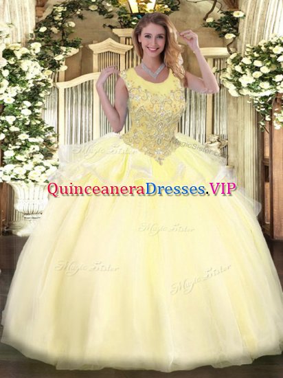 Chic Scoop Sleeveless Organza Quince Ball Gowns Beading Zipper - Click Image to Close