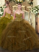 Brown Ball Gowns Organza Sweetheart Sleeveless Ruffles Floor Length Lace Up Quinceanera Gowns