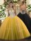 Sumptuous Ball Gowns Sweet 16 Dresses Gold Halter Top Tulle Sleeveless Floor Length Lace Up