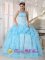 Wallingford Connecticut/CT Stylish Organza Baby Blue Ball Gown Pick-ups Sweet 16 Dresses With Beading and Ruched Bust Floor-length