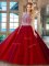 Adorable Red Scoop Neckline Beading Vestidos de Quinceanera Sleeveless Backless