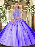 Tulle Halter Top Sleeveless Criss Cross Beading Quinceanera Gown in Lavender(SKU SJQDDT1033002-2BIZ)