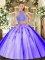 Tulle Halter Top Sleeveless Criss Cross Beading Quinceanera Gown in Lavender