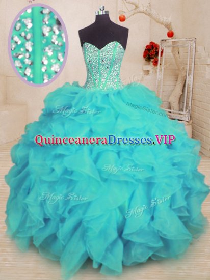 Floor Length Ball Gowns Sleeveless Aqua Blue 15 Quinceanera Dress Lace Up - Click Image to Close