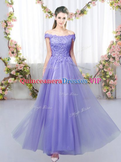 Beauteous Floor Length Lace Up Quinceanera Dama Dress Lavender for Prom and Party and Wedding Party with Lace - Click Image to Close