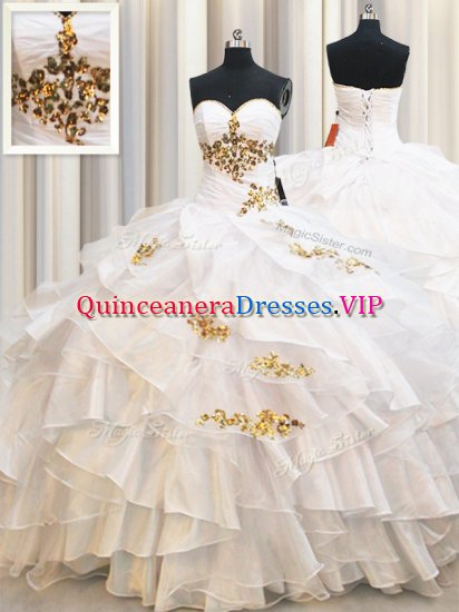 Dramatic Organza Sleeveless Floor Length 15 Quinceanera Dress and Beading and Ruffled Layers - Click Image to Close