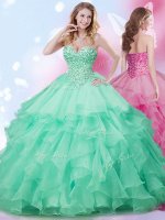 Chic Apple Green Sweetheart Neckline Beading and Ruffles Quinceanera Gowns Sleeveless Lace Up