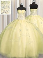 Really Puffy Light Yellow Ball Gowns Organza Sweetheart Sleeveless Beading and Appliques Floor Length Zipper 15th Birthday Dress(SKU PSSW0508-5BIZ)