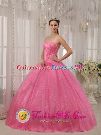 Classical Pink Sweet Quinceanera Dress With Sweetheart Neckline Beaded Decorate In Sun City AZ　 - Click Image to Close