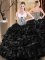 Elegant Floor Length Black 15 Quinceanera Dress Tulle Sleeveless Ruffles and Pattern