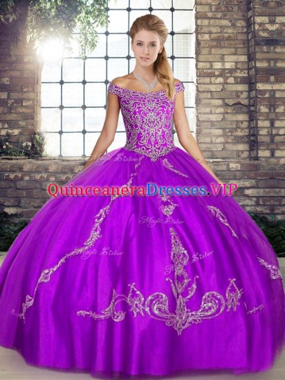 Purple Sleeveless Tulle Lace Up Vestidos de Quinceanera for Military Ball and Sweet 16 and Quinceanera - Click Image to Close
