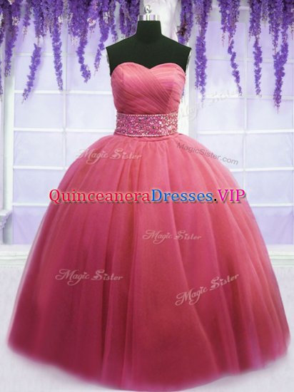 Shining Pink Sweet 16 Quinceanera Dress Military Ball and Sweet 16 and Quinceanera with Beading and Belt Sweetheart Sleeveless Lace Up - Click Image to Close
