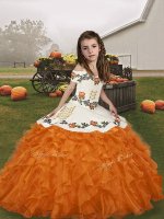Excellent Orange Little Girls Pageant Dress Wholesale Party and Military Ball and Wedding Party with Embroidery and Ruffles Straps Sleeveless Lace Up(SKU PAG1261-1BIZ)