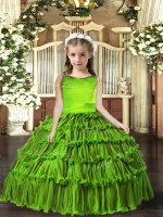 Admirable Olive Green Scoop Neckline Ruffled Layers Custom Made Pageant Dress Sleeveless Lace Up