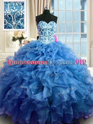 Floor Length Blue Sweet 16 Dresses Sweetheart Sleeveless Lace Up