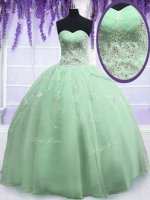 Best Yellow Green Organza Zipper Ball Gown Prom Dress Sleeveless Floor Length Beading