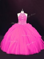 Smart Hot Pink Sleeveless Beading Floor Length Sweet 16 Quinceanera Dress