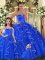 Luxurious Sweetheart Sleeveless Quinceanera Gowns Floor Length Beading and Ruffles Blue Tulle