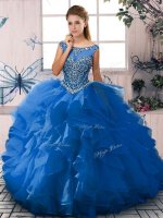 Artistic Floor Length Blue Sweet 16 Dresses Organza Sleeveless Beading and Ruffles