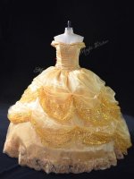 Custom Made Floor Length Lace Up Quince Ball Gowns Gold for Sweet 16 and Quinceanera with Beading and Pick Ups(SKU PSSW1119BIZ)