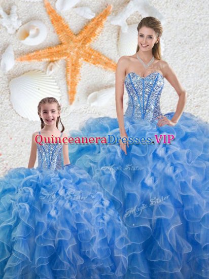 Beading and Ruffles 15 Quinceanera Dress Baby Blue Lace Up Sleeveless Floor Length - Click Image to Close