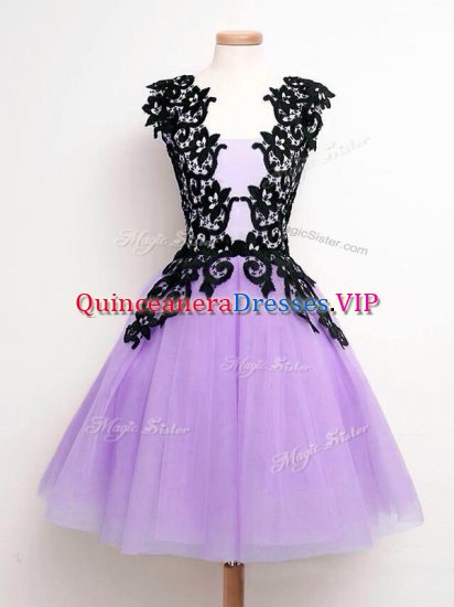 Fancy Tulle Sleeveless Knee Length Quinceanera Court Dresses and Lace - Click Image to Close
