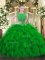 Fantastic Floor Length Zipper Sweet 16 Dress Green for Military Ball and Sweet 16 and Quinceanera with Beading and Ruffles