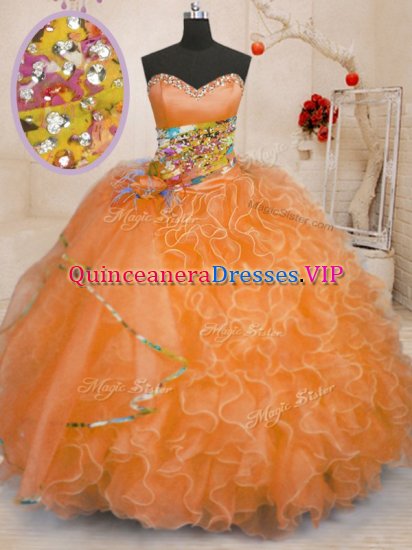 Artistic Organza Sweetheart Sleeveless Lace Up Beading and Ruffles Sweet 16 Dresses in Orange - Click Image to Close