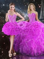 Sleeveless Floor Length Beading and Ruffles Lace Up Sweet 16 Dresses with Fuchsia(SKU QDDTA108001-10BIZ)