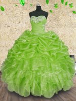 Custom Design Ball Gowns Sweetheart Sleeveless Organza Floor Length Lace Up Beading and Appliques and Ruffles and Ruching Sweet 16 Dress