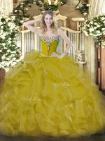 Floor Length Gold Vestidos de Quinceanera Sweetheart Sleeveless Lace Up