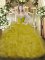 Floor Length Gold Vestidos de Quinceanera Sweetheart Sleeveless Lace Up