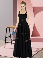 Sleeveless Floor Length Belt Zipper Dama Dress for Quinceanera with Black
