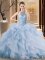 Lace Up Quince Ball Gowns Blue for Sweet 16 and Quinceanera with Beading and Ruffles Brush Train