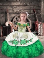 Excellent Ball Gowns Pageant Dress Womens Green Off The Shoulder Organza Sleeveless Floor Length Lace Up(SKU XBLD014-7BIZ)