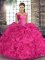 Beauteous Hot Pink Lace Up 15 Quinceanera Dress Beading and Ruffles Sleeveless Floor Length