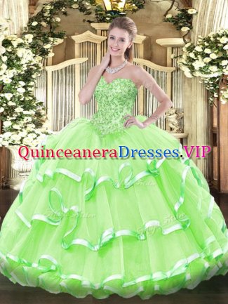 Sweetheart Neckline Appliques and Ruffled Layers Quinceanera Gown Sleeveless Lace Up