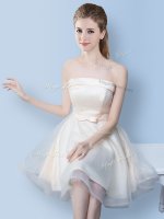 White A-line Bowknot Dama Dress for Quinceanera Lace Up Tulle Sleeveless Knee Length