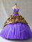 Discount V-neck Sleeveless Organza and Printed Quince Ball Gowns Beading and Pick Ups Brush Train Lace Up