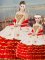 Fitting White And Red Sleeveless Organza Lace Up Quinceanera Dresses for Sweet 16 and Quinceanera