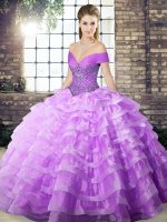 Extravagant Lavender Off The Shoulder Lace Up Beading and Ruffled Layers Quinceanera Dress Brush Train Sleeveless(SKU SJQDDT2098002-4BIZ)