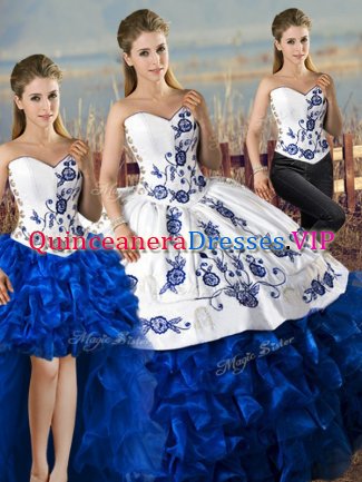 Lace Up Quinceanera Gown Blue And White for Sweet 16 and Quinceanera with Embroidery and Ruffles