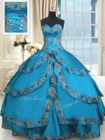 Decent Blue Sweetheart Lace Up Beading and Embroidery and Ruffled Layers Ball Gown Prom Dress Sleeveless